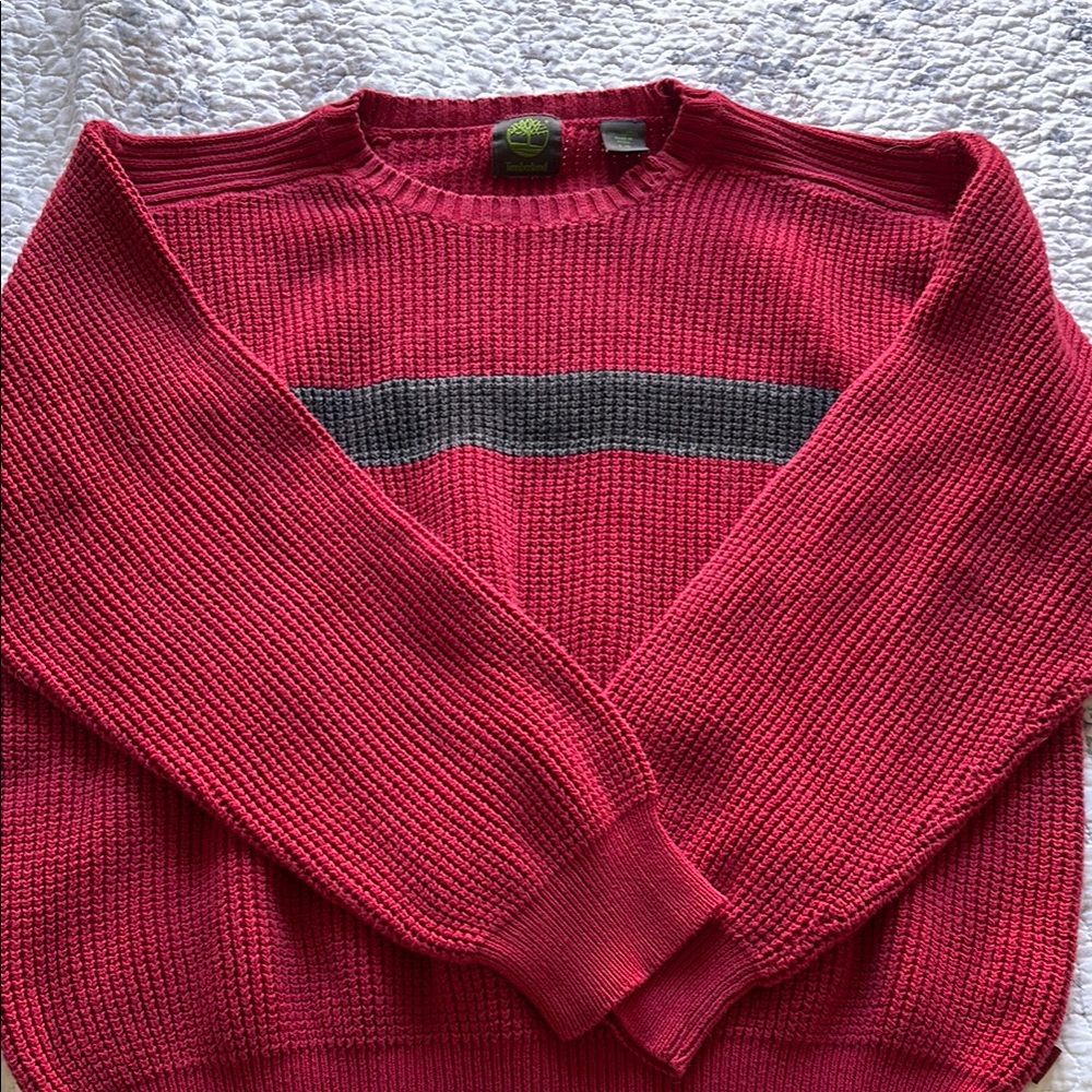 Timberland Red Sweater with Gray Stripe